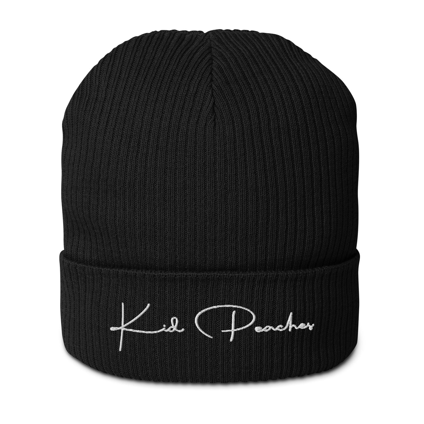Black Organic Ribbed Beanie Logotype