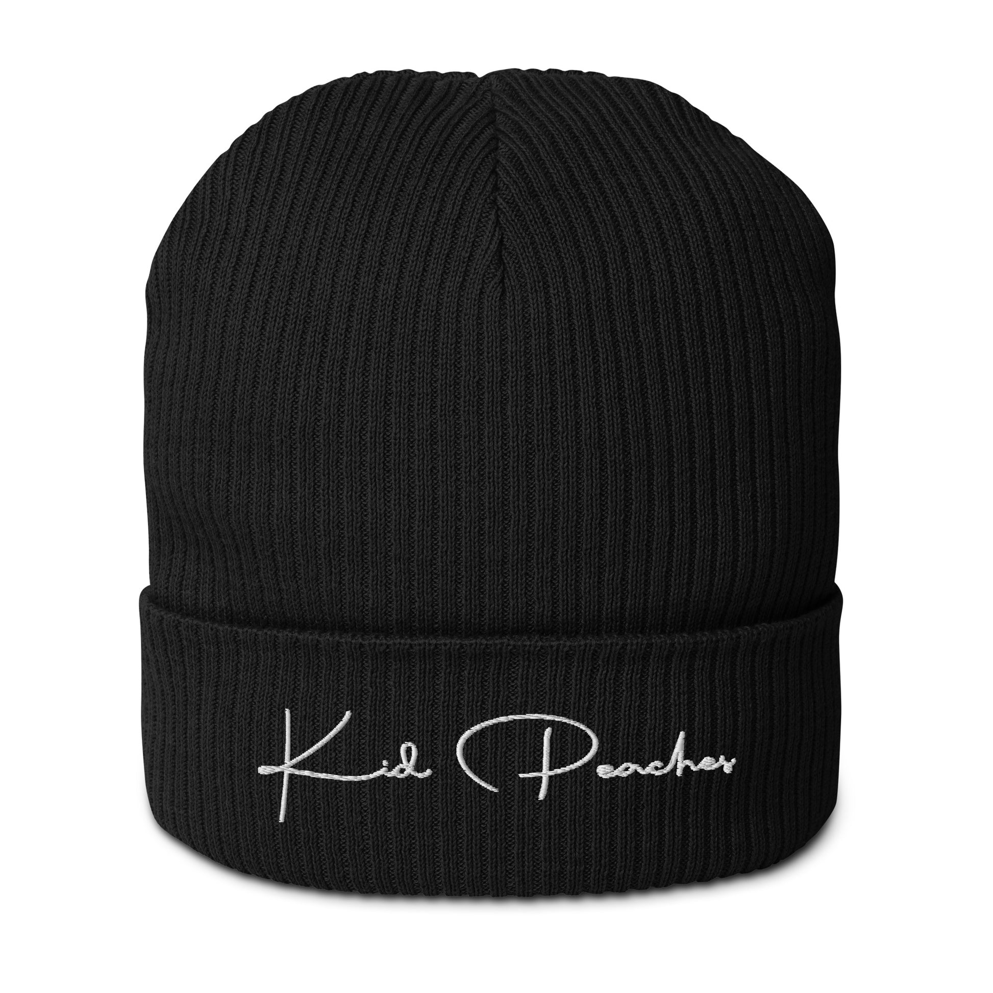 Black Organic Ribbed Beanie Logotype