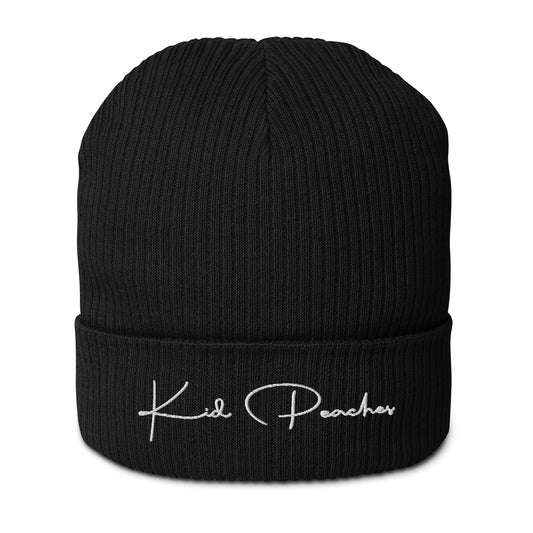 Black Organic Ribbed Beanie Logotype