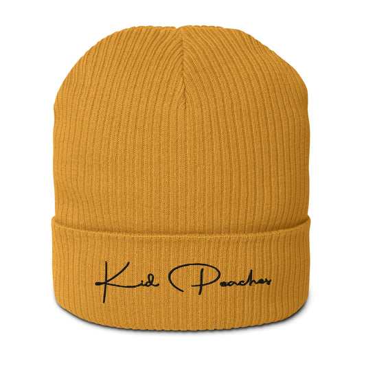 Mustard Yellow Organic Ribbed Beanie Logotype
