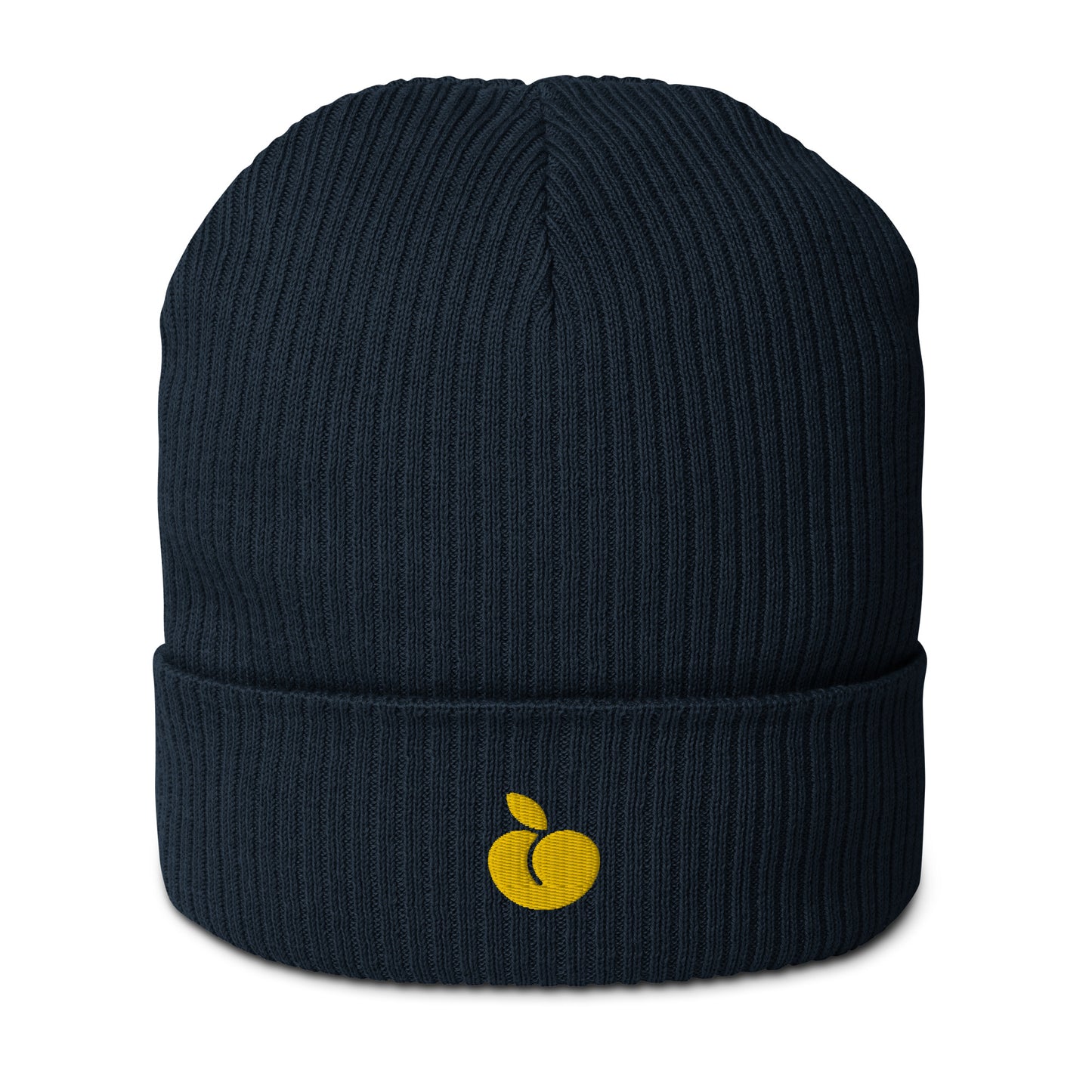 Oxford Navy Organic Ribbed Beanie Logo