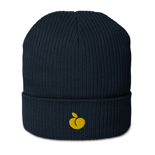 Oxford Navy Organic Ribbed Beanie Logo